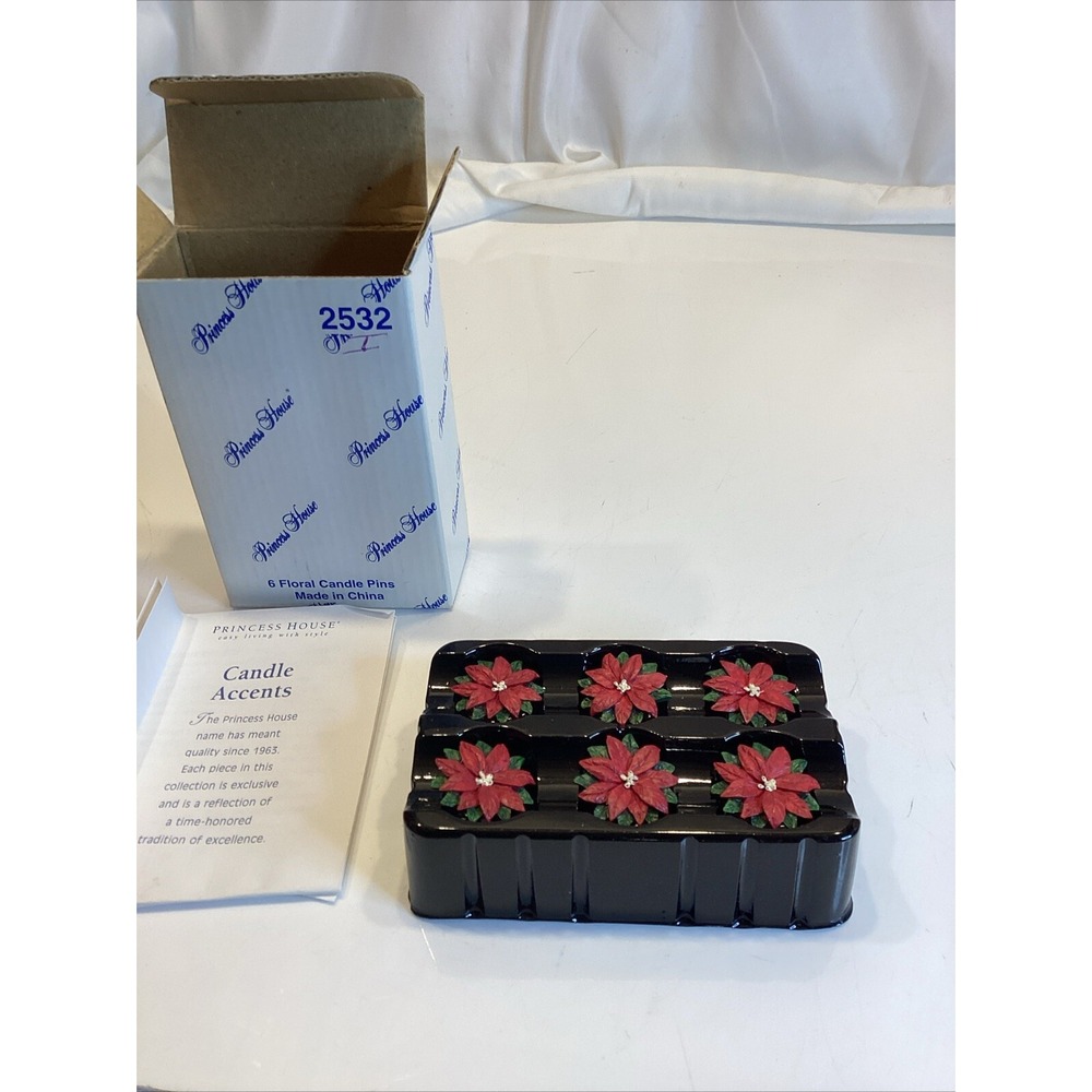 PRINCESS HOUSE 2532 SET OF 6 FLORAL CANDLE PINS - RED POINSETTIAS